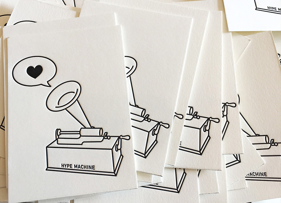 Hype Machine letterpressed cards